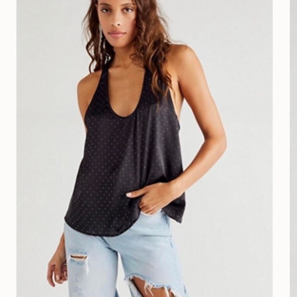 INTIMATELY FREE PEOPLE Women’s Black Gold Studded Racerback Tank Blouse Size Sma - Picture 1 of 5